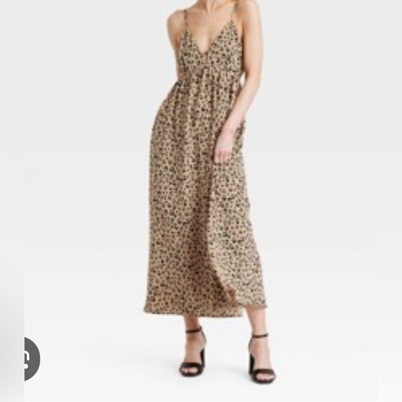 A New Day Ruched Leopard Print Midi Dress - Picture 1 of 8